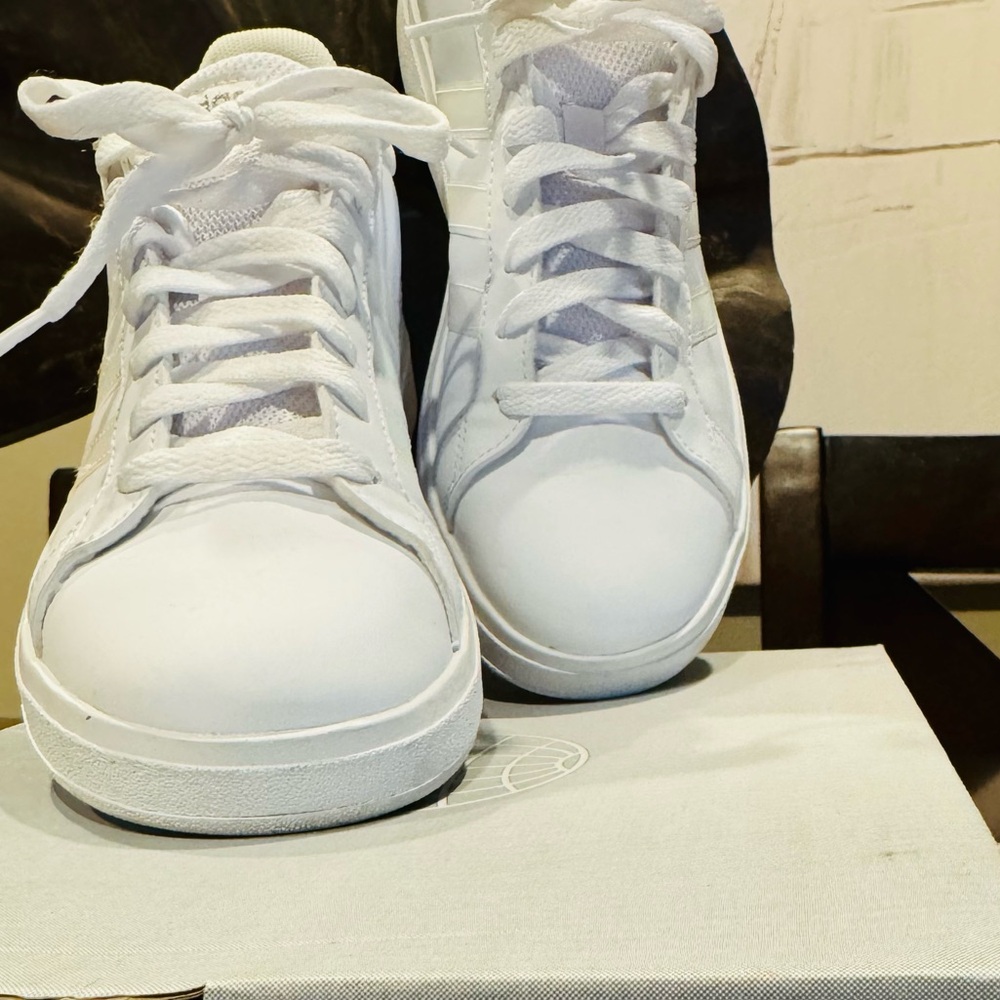 Adidas Grand Court 2.0 white with iridescent stripes. Great for a sneaker ball.